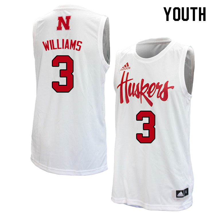 Youth #3 Brice Williams Nebraska Cornhuskers College Basketball Jerseys Stitched Sale-White - Click Image to Close